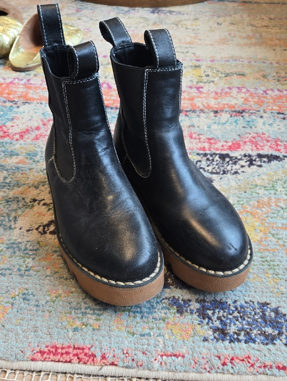 Black Leather Platform Chelsea Booties